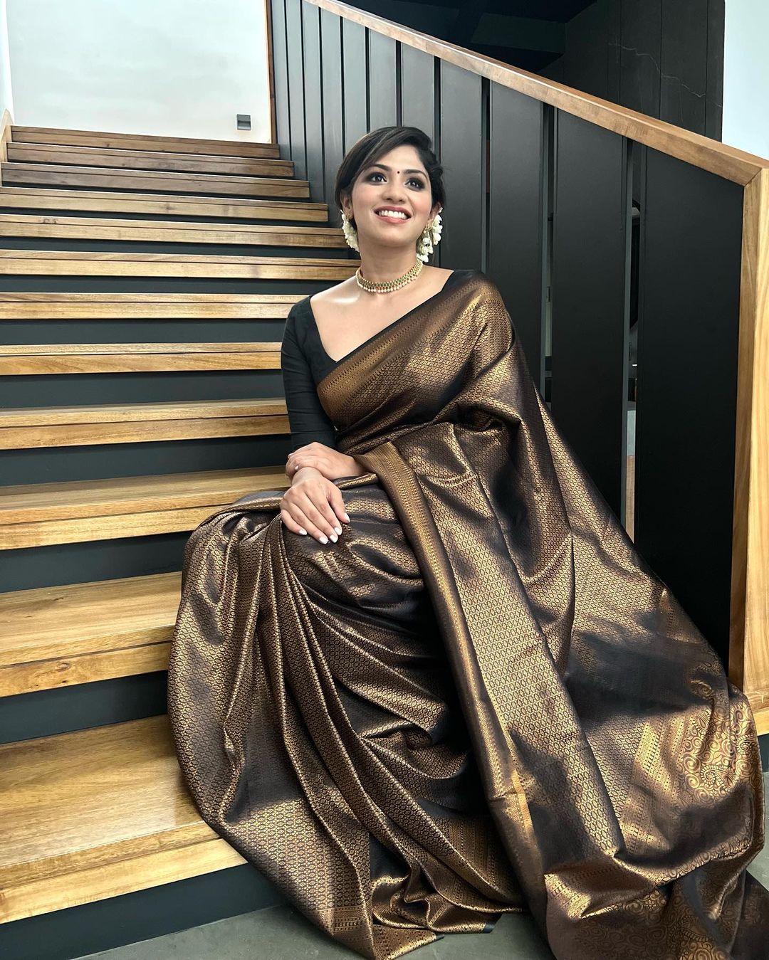 Lovely Black Soft Banarasi Silk Saree With Elaborate Blouse Piece - Shop authentic Indian Women's Fashion by Silk Folks