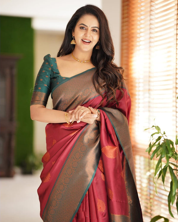 Artistic Maroon Soft Silk Saree With Splendorous Blouse Piece - Shop authentic Indian Women's Fashion by Silk Folks