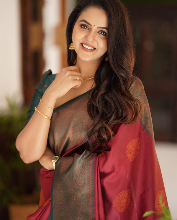 Artistic Maroon Soft Silk Saree With Splendorous Blouse Piece - Shop authentic Indian Women's Fashion by Silk Folks
