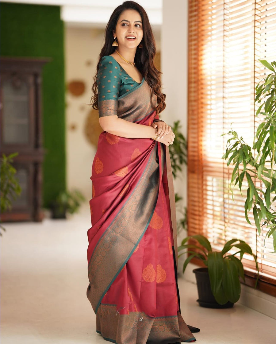 Artistic Maroon Soft Silk Saree With Splendorous Blouse Piece - Shop authentic Indian Women's Fashion by Silk Folks