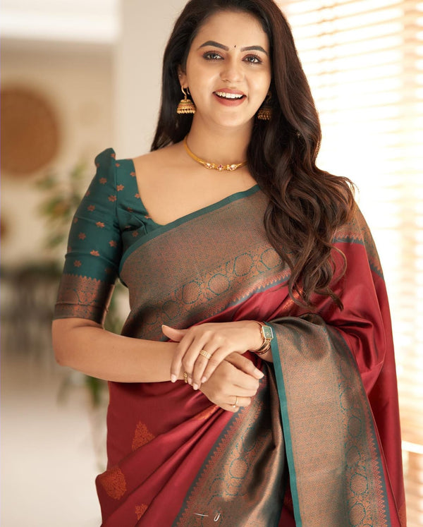 Artistic Maroon Soft Silk Saree With Splendorous Blouse Piece - Shop authentic Indian Women's Fashion by Silk Folks