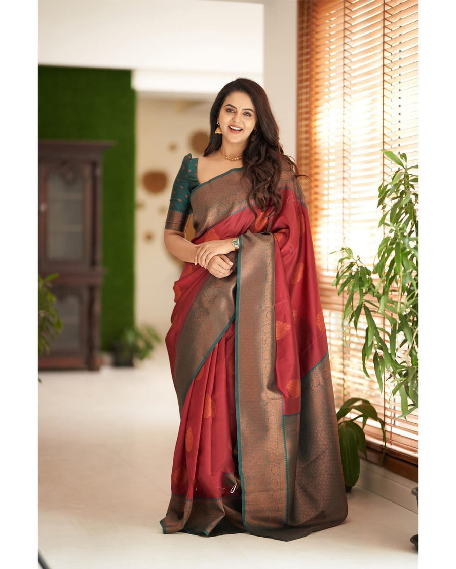 Artistic Maroon Soft Silk Saree With Splendorous Blouse Piece - Shop authentic Indian Women's Fashion by Silk Folks
