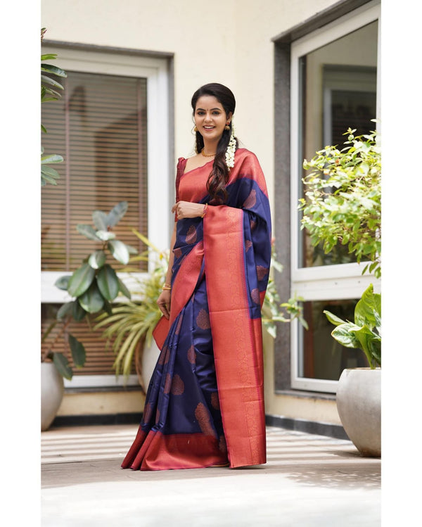 Tempting Navy Blue Soft Silk Saree With Glittering Blouse Piece - Shop authentic Indian Women's Fashion by Silk Folks