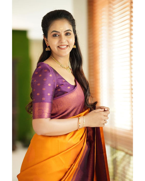 Smashing Yellow Soft Silk Saree With Scrumptious Blouse Piece - Shop authentic Indian Women's Fashion by Silk Folks