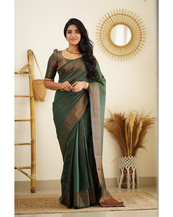 Unequalled Green Soft Silk Saree With Fragrant Blouse Piece - Shop authentic Indian Women's Fashion by Silk Folks