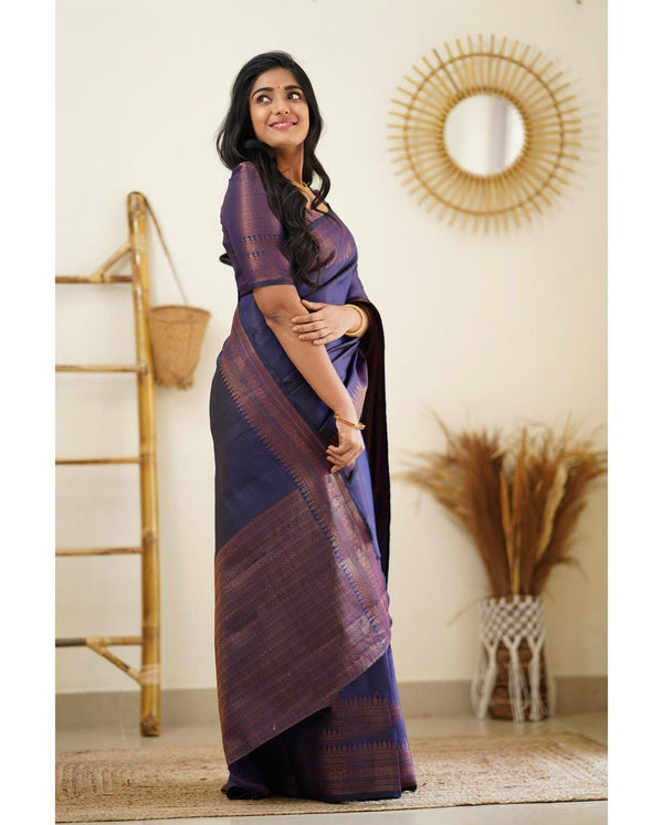 Dissemble Navy Blue Soft Silk Saree With Gossamer Blouse Piece - Shop authentic Indian Women's Fashion by Silk Folks