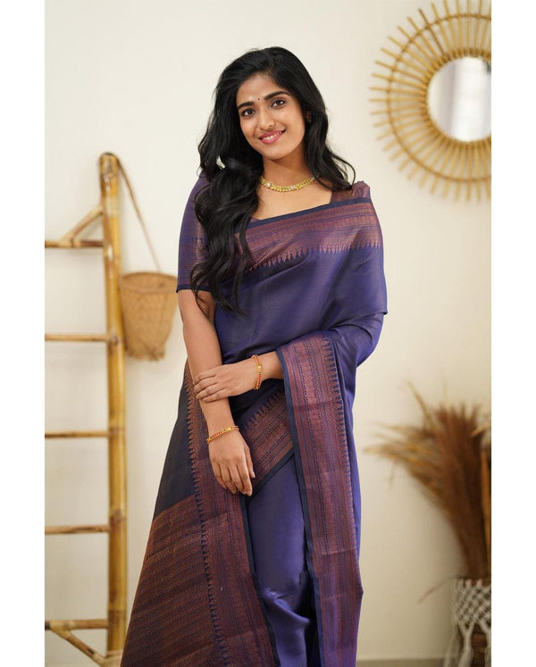 Dissemble Navy Blue Soft Silk Saree With Gossamer Blouse Piece - Shop authentic Indian Women's Fashion by Silk Folks