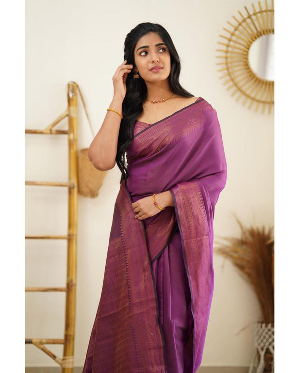 Desuetude Purple Soft Silk Saree With Dissemble Blouse Piece - Shop authentic Indian Women's Fashion by Silk Folks