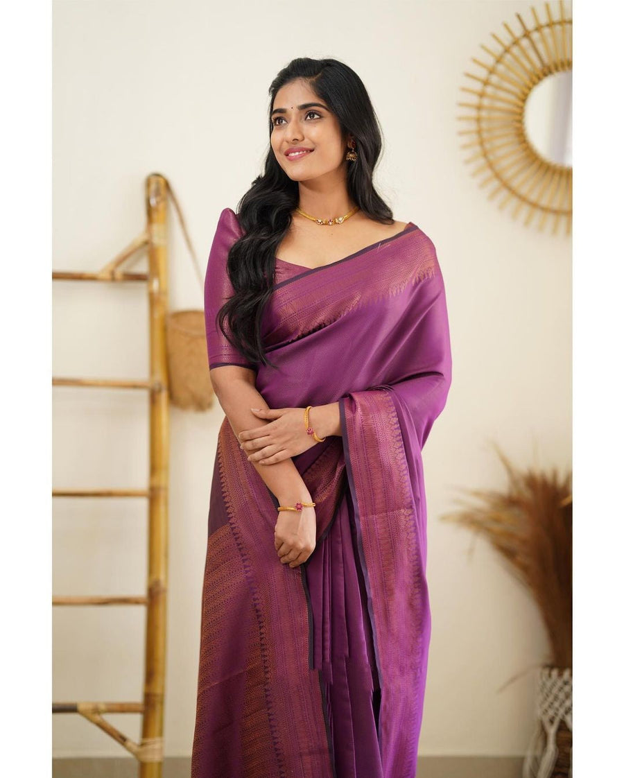 Desuetude Purple Soft Silk Saree With Dissemble Blouse Piece - Shop authentic Indian Women's Fashion by Silk Folks
