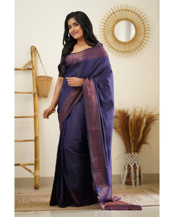 Dissemble Navy Blue Soft Silk Saree With Gossamer Blouse Piece - Shop authentic Indian Women's Fashion by Silk Folks