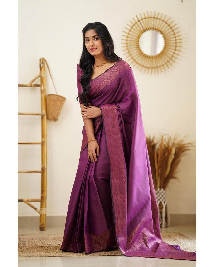 Desuetude Purple Soft Silk Saree With Dissemble Blouse Piece - Shop authentic Indian Women's Fashion by Silk Folks