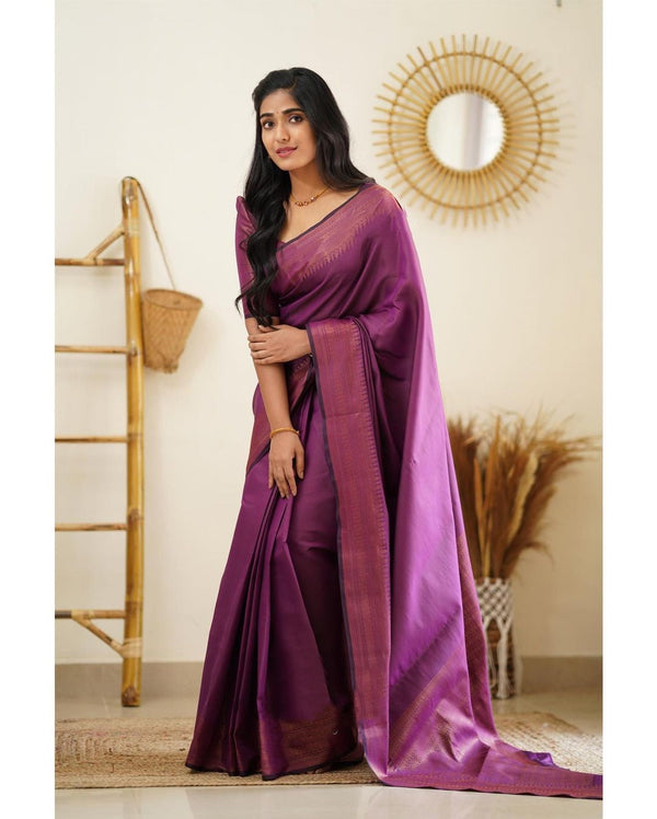 Desuetude Purple Soft Silk Saree With Dissemble Blouse Piece - Shop authentic Indian Women's Fashion by Silk Folks