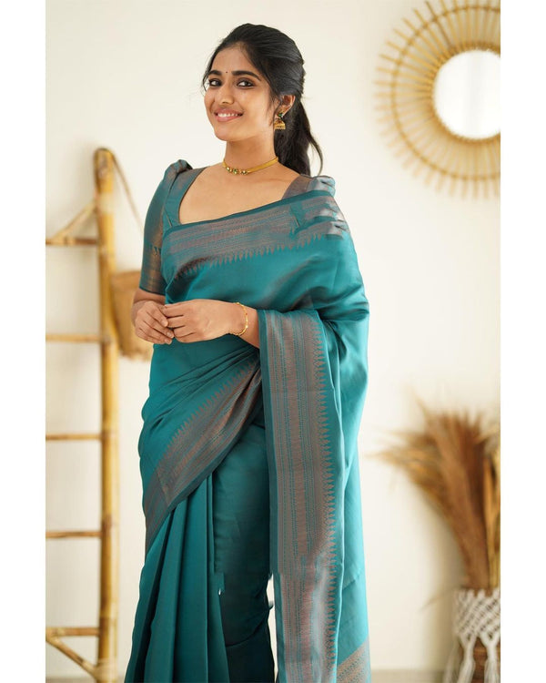 Eloquence Rama Soft Silk Saree With Lagniappe Blouse Piece - Shop authentic Indian Women's Fashion by Silk Folks