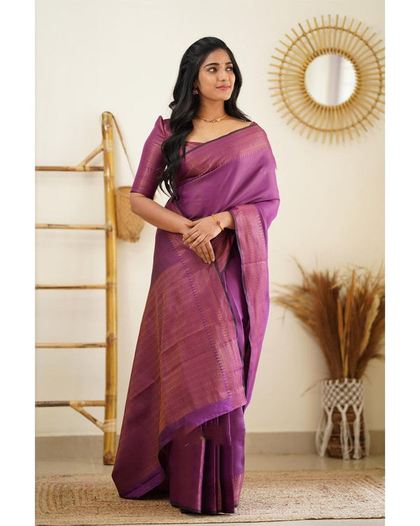 Desuetude Purple Soft Silk Saree With Dissemble Blouse Piece - Shop authentic Indian Women's Fashion by Silk Folks