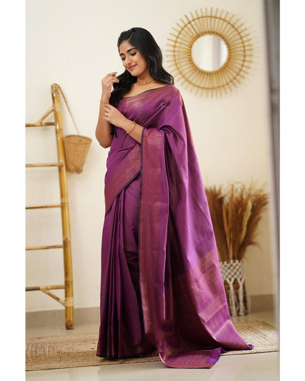 Desuetude Purple Soft Silk Saree With Dissemble Blouse Piece - Shop authentic Indian Women's Fashion by Silk Folks