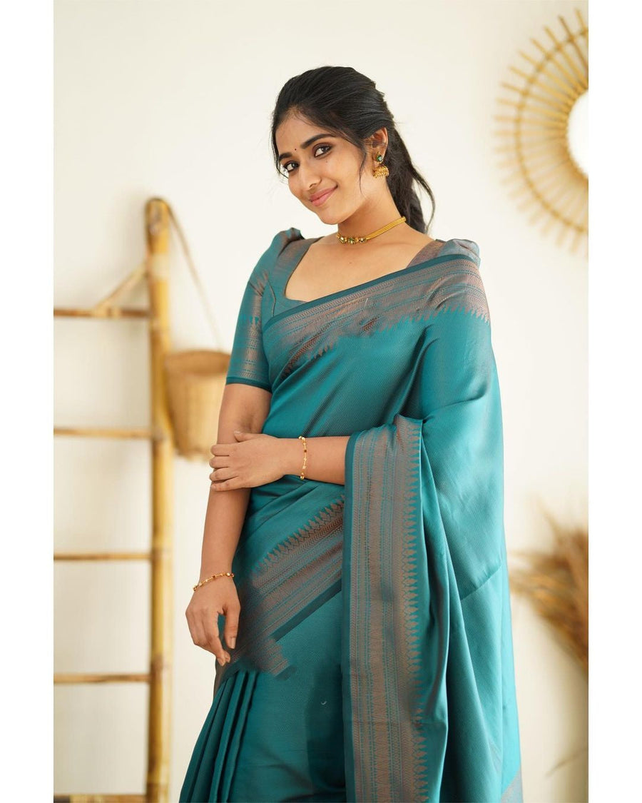 Eloquence Rama Soft Silk Saree With Lagniappe Blouse Piece - Shop authentic Indian Women's Fashion by Silk Folks