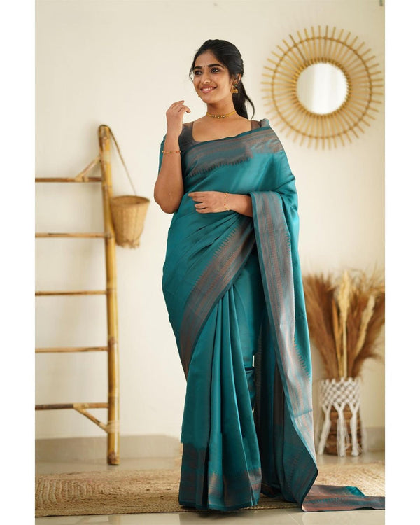 Eloquence Rama Soft Silk Saree With Lagniappe Blouse Piece - Shop authentic Indian Women's Fashion by Silk Folks