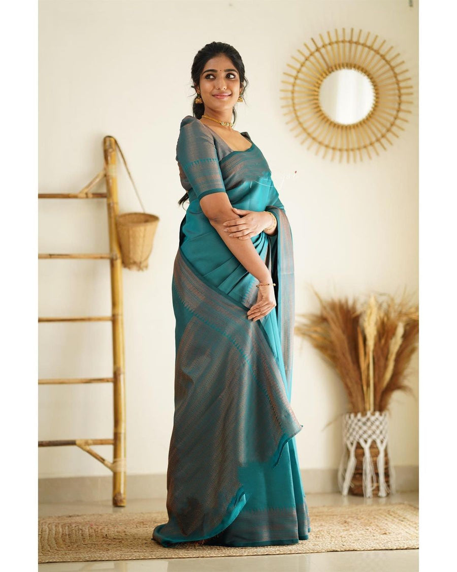 Eloquence Rama Soft Silk Saree With Lagniappe Blouse Piece - Shop authentic Indian Women's Fashion by Silk Folks