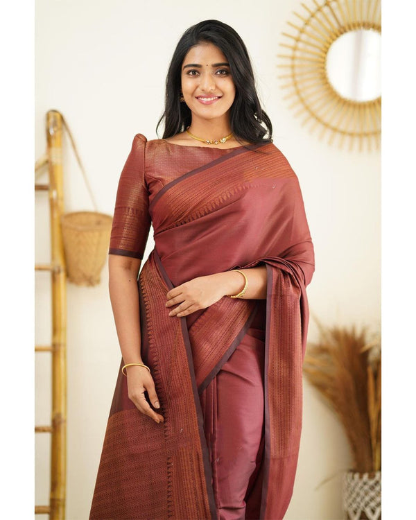 Moiety Wine Soft Silk Saree With Palimpsest Blouse Piece - Shop authentic Indian Women's Fashion by Silk Folks