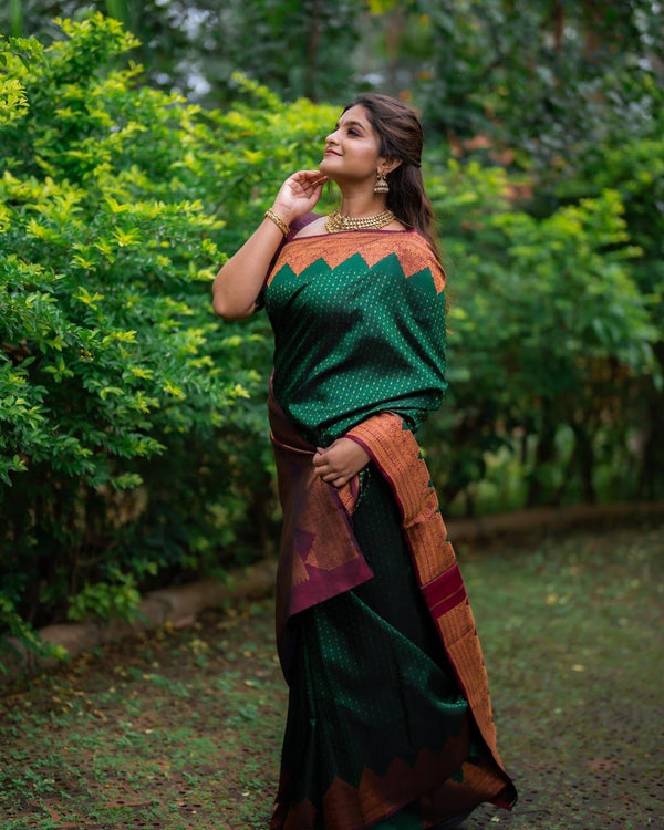 Stunning Green Soft Silk Saree With Innovative Blouse Piece - Shop authentic Indian Women's Fashion by Silk Folks