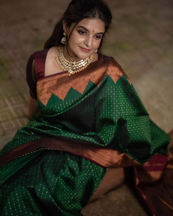Stunning Green Soft Silk Saree With Innovative Blouse Piece - Shop authentic Indian Women's Fashion by Silk Folks