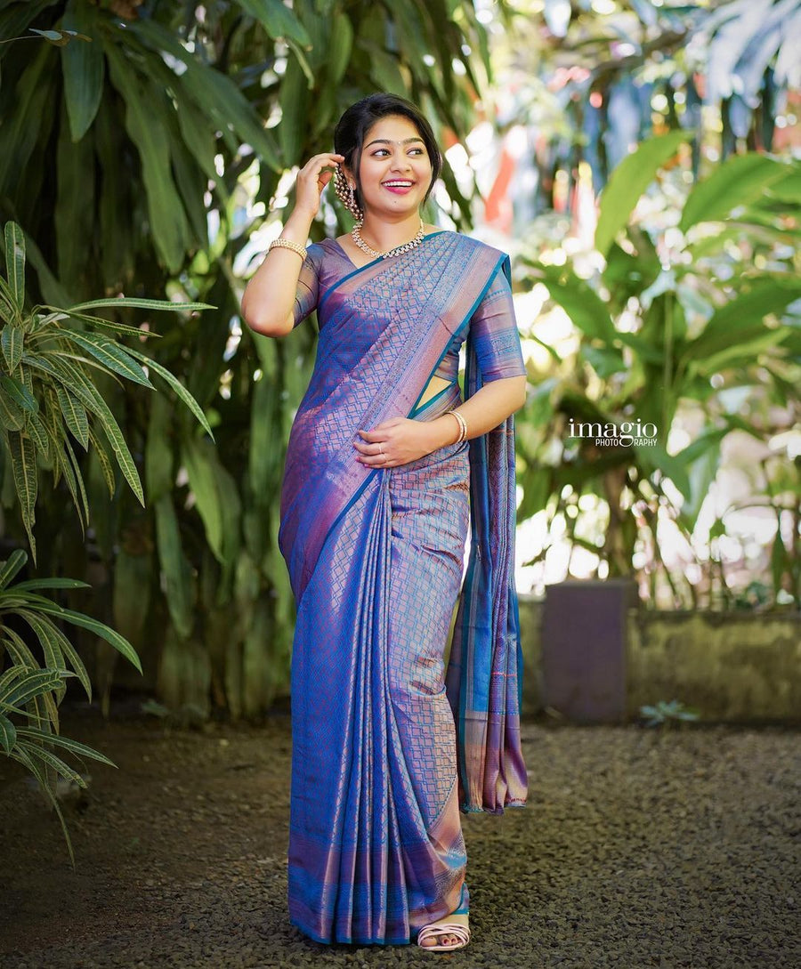 Scrumptious Blue Soft Silk Saree With Luxuriant Blouse Piece - Shop authentic Indian Women's Fashion by Silk Folks