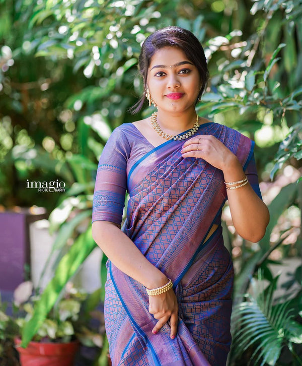 Scrumptious Blue Soft Silk Saree With Luxuriant Blouse Piece - Shop authentic Indian Women's Fashion by Silk Folks
