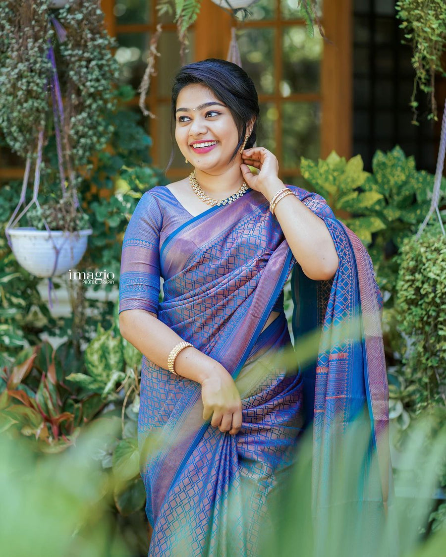 Scrumptious Blue Soft Silk Saree With Luxuriant Blouse Piece - Shop authentic Indian Women's Fashion by Silk Folks