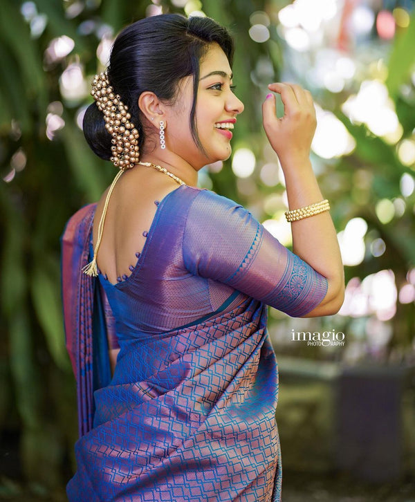 Scrumptious Blue Soft Silk Saree With Luxuriant Blouse Piece - Shop authentic Indian Women's Fashion by Silk Folks