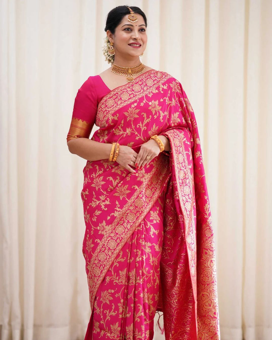 Denouement Dark Pink Soft Banarasi Silk Saree With Prodigal Blouse Pie - Shop authentic Indian Women's Fashion by Silk Folks