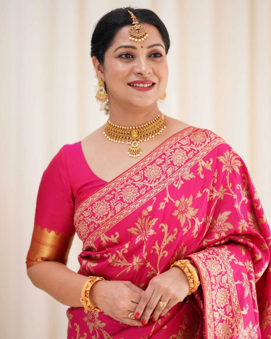 Denouement Dark Pink Soft Banarasi Silk Saree With Prodigal Blouse Pie - Shop authentic Indian Women's Fashion by Silk Folks