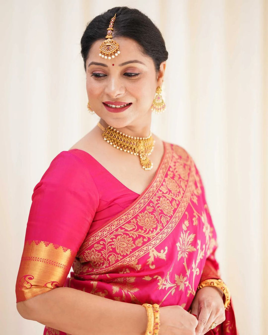 Denouement Dark Pink Soft Banarasi Silk Saree With Prodigal Blouse Pie - Shop authentic Indian Women's Fashion by Silk Folks