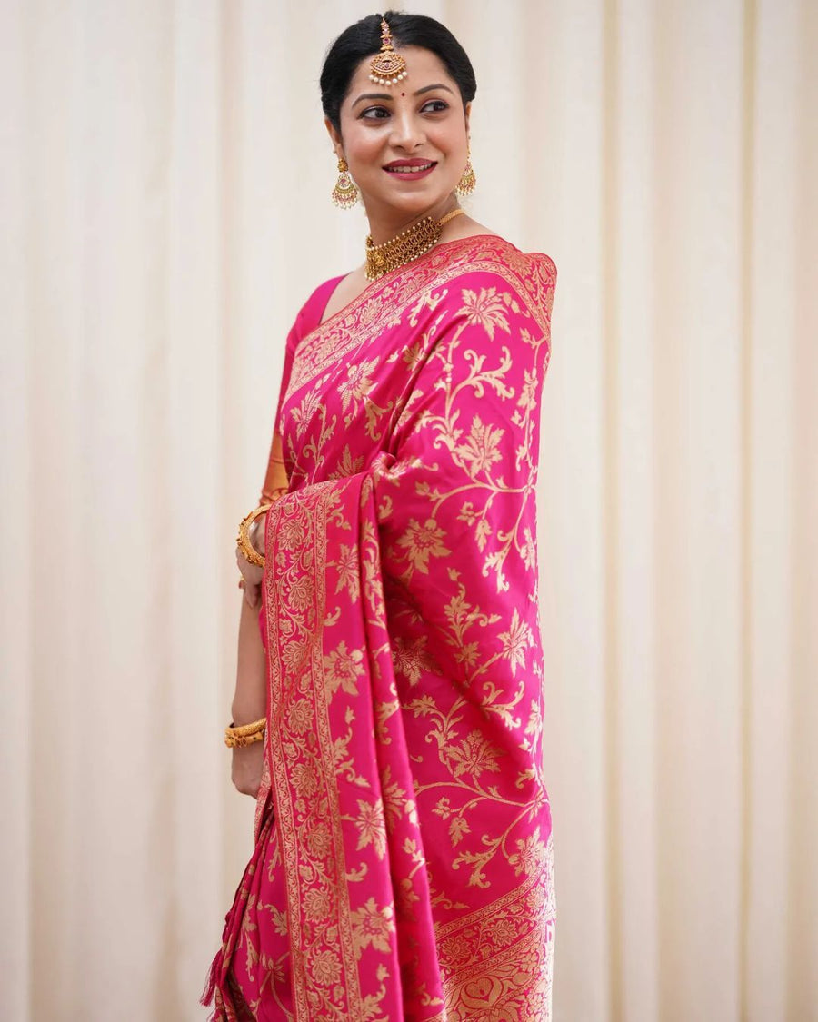 Denouement Dark Pink Soft Banarasi Silk Saree With Prodigal Blouse Pie - Shop authentic Indian Women's Fashion by Silk Folks