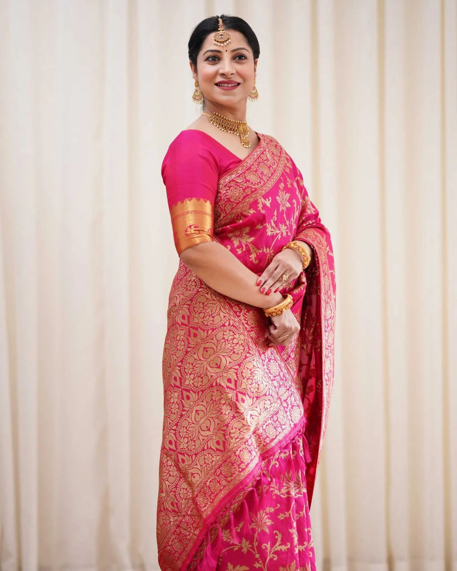 Denouement Dark Pink Soft Banarasi Silk Saree With Prodigal Blouse Pie - Shop authentic Indian Women's Fashion by Silk Folks