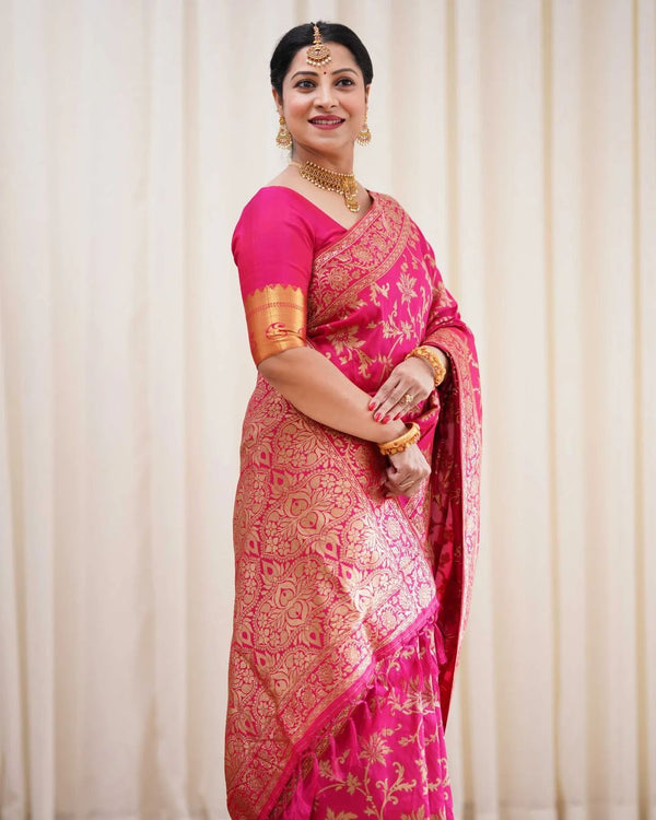 Denouement Dark Pink Soft Banarasi Silk Saree With Prodigal Blouse Pie - Shop authentic Indian Women's Fashion by Silk Folks