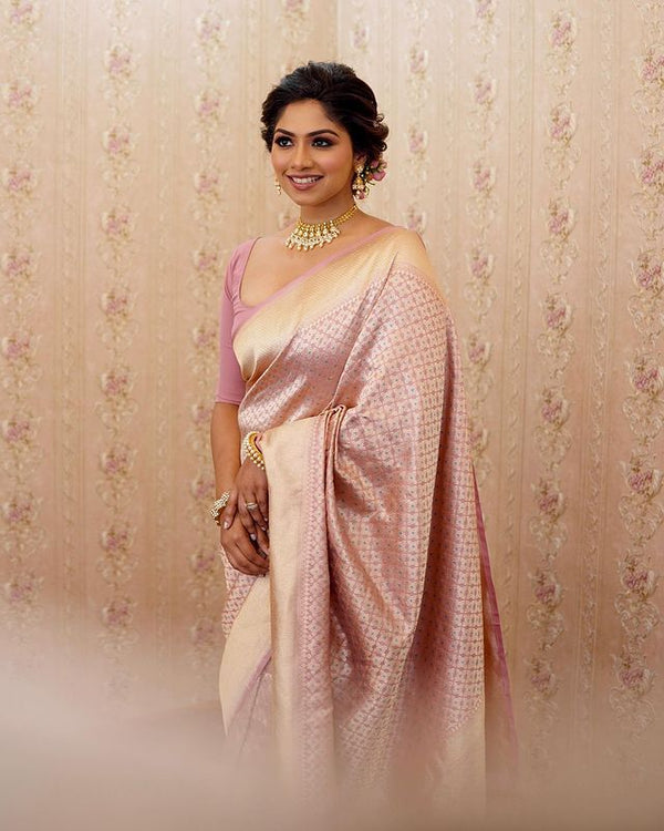 Excellent Baby Pink Soft Silk Saree With Effervescent Blouse Piece - Shop authentic Indian Women's Fashion by Silk Folks