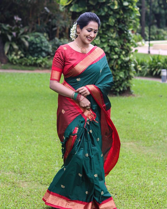 Outstanding Rama Soft Banarasi Silk Saree With Precious Blouse Piece - Shop authentic Indian Women's Fashion by Silk Folks