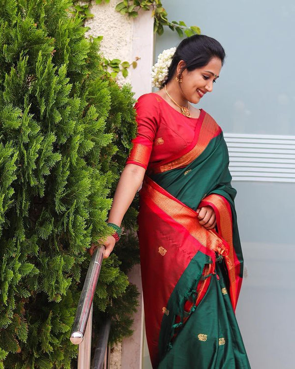 Outstanding Rama Soft Banarasi Silk Saree With Precious Blouse Piece - Shop authentic Indian Women's Fashion by Silk Folks