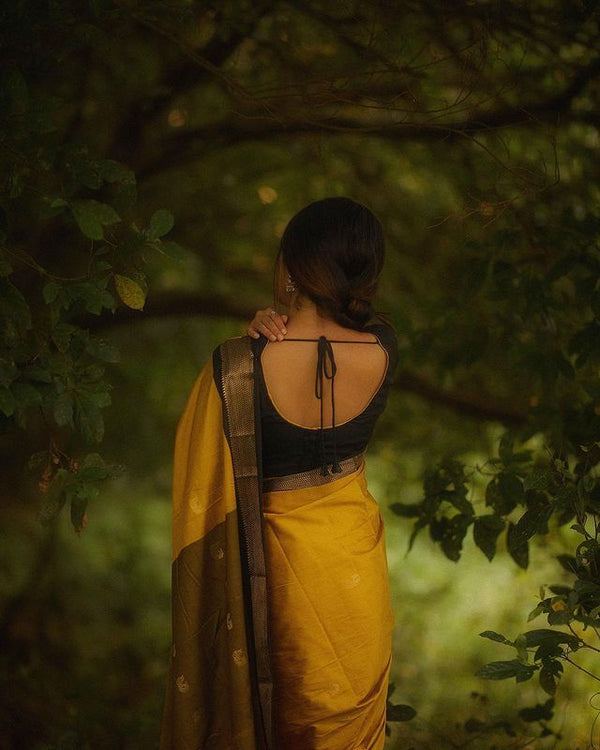 Elegant Yellow Soft Banarasi Silk Saree With Staring Blouse Piece - Shop authentic Indian Women's Fashion by Silk Folks
