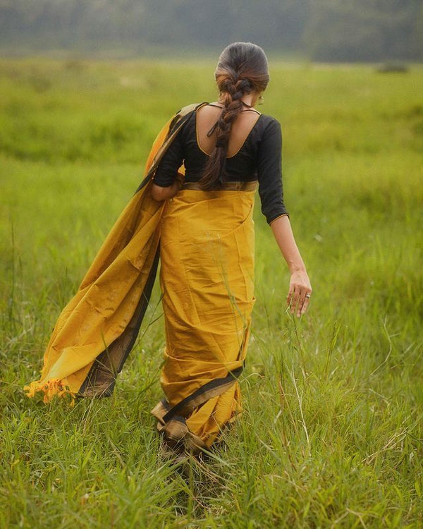 Elegant Yellow Soft Banarasi Silk Saree With Staring Blouse Piece - Shop authentic Indian Women's Fashion by Silk Folks