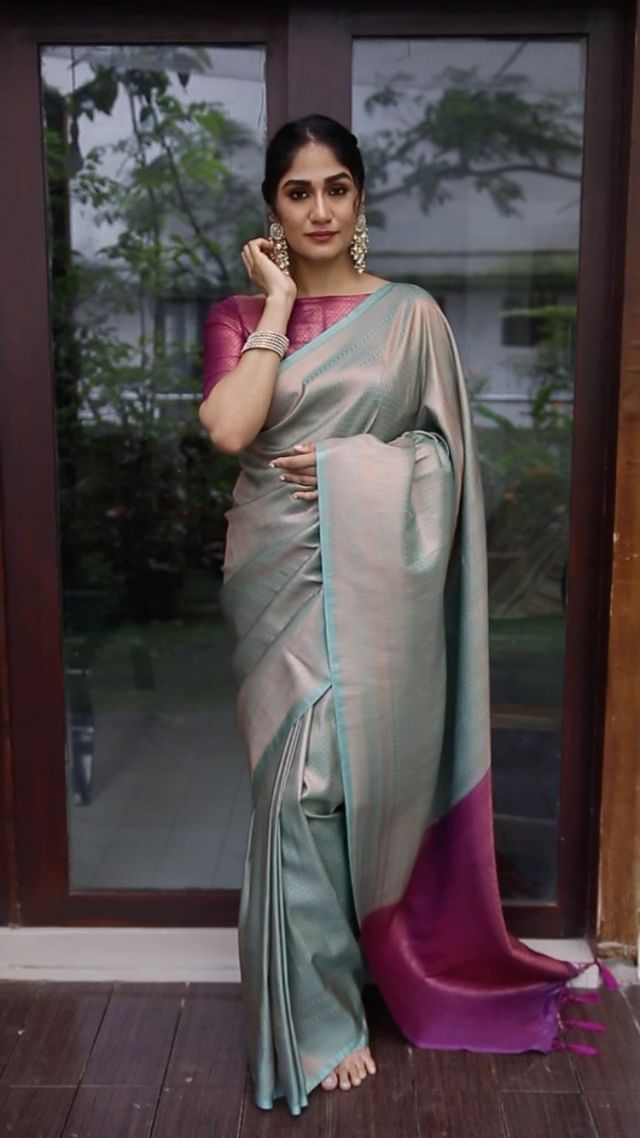 Conflate Sea Green Soft Silk Saree with Cynosure Blouse Piece - Shop authentic Indian Women's Fashion by Silk Folks