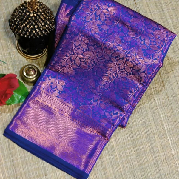 Prodigal Navy Blue Soft Banarasi Silk Saree With Incomparable Blouse P - Shop authentic Indian Women's Fashion by Silk Folks