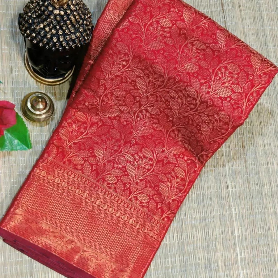 Imaginative Red Soft Banarasi Silk Saree With Tempting Blouse Piece - Shop authentic Indian Women's Fashion by Silk Folks