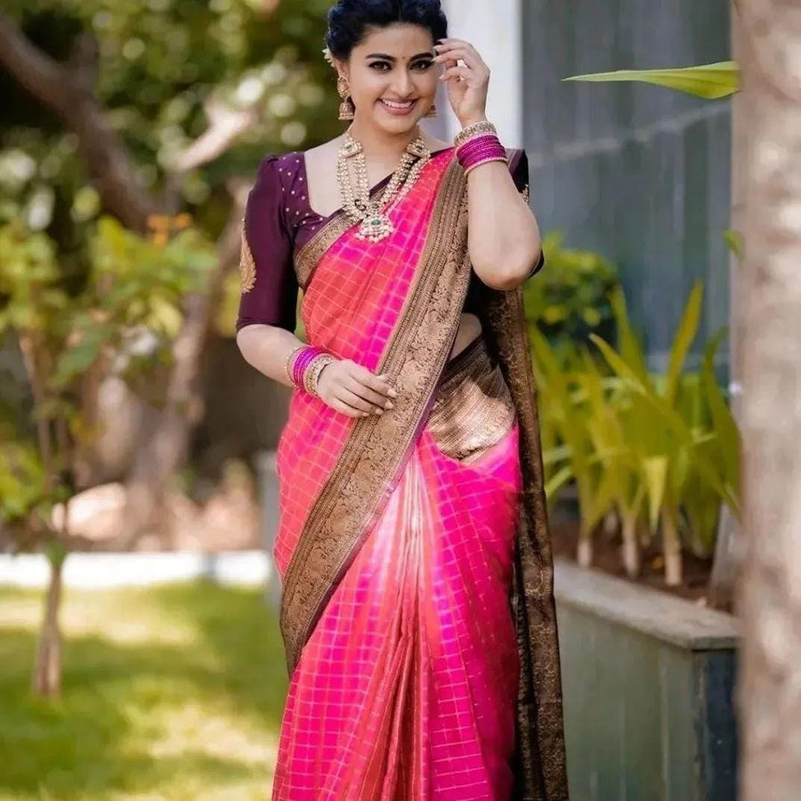 Admirable Pink Soft Silk Saree With Artistic Blouse Piece - Shop authentic Indian Women's Fashion by Silk Folks