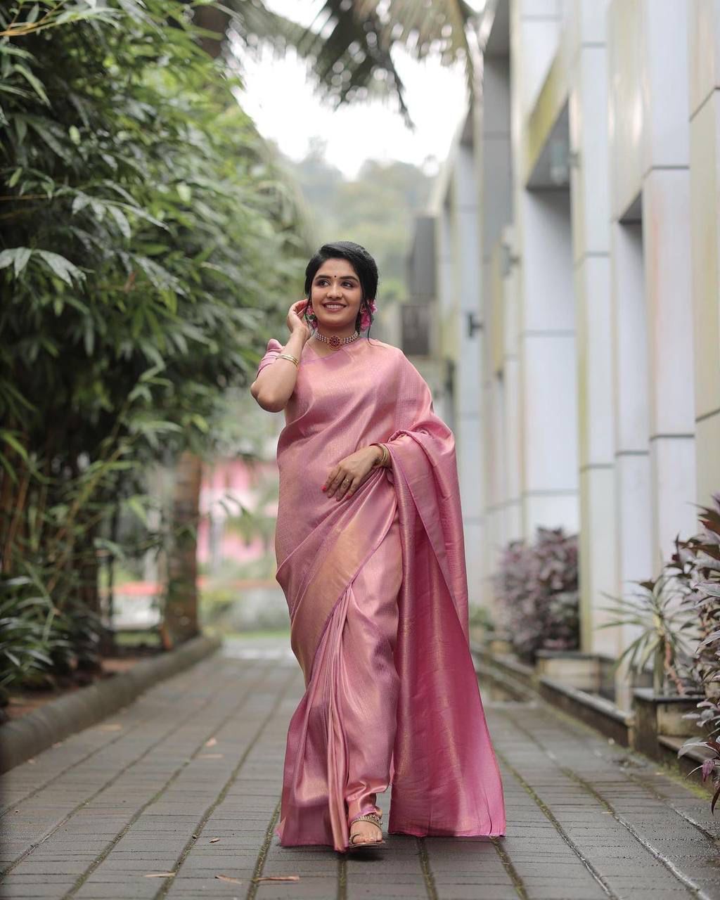 Bucolic Pink Soft Silk Saree With Forbearance Blouse Piece - Shop authentic Indian Women's Fashion by Silk Folks