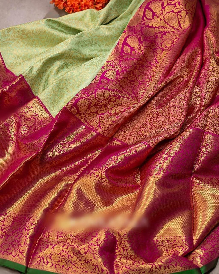 Comely Pista Soft Banarasi Silk Saree With Surpassing Blouse Piece - Shop authentic Indian Women's Fashion by Silk Folks