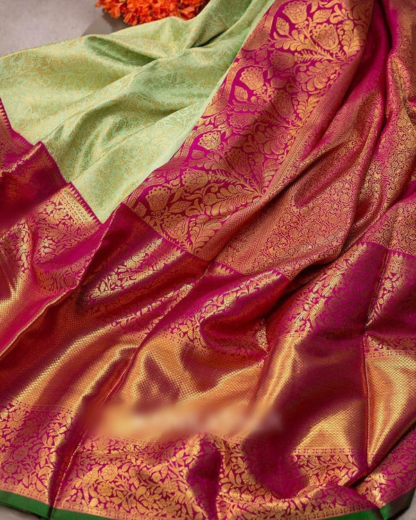 Comely Pista Soft Banarasi Silk Saree With Surpassing Blouse Piece - Shop authentic Indian Women's Fashion by Silk Folks
