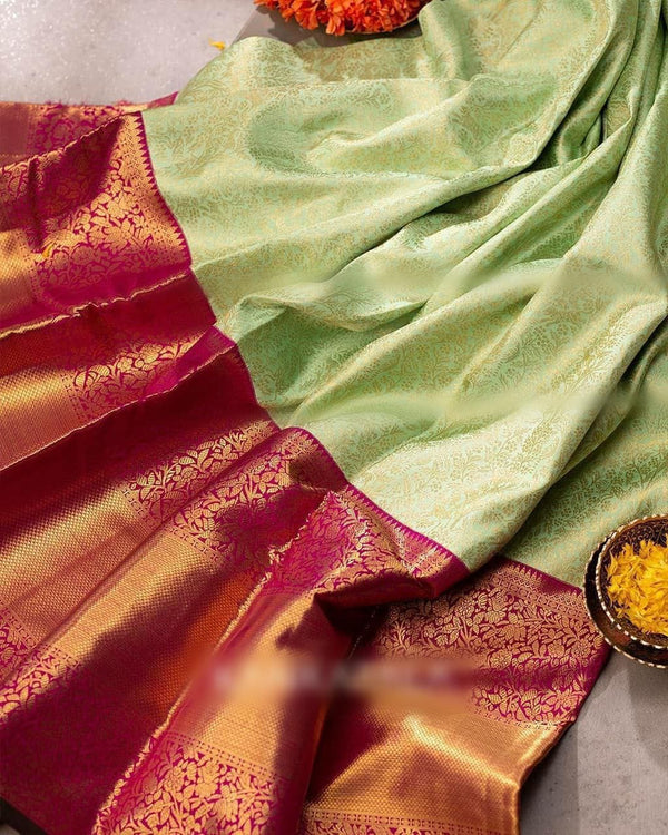 Comely Pista Soft Banarasi Silk Saree With Surpassing Blouse Piece - Shop authentic Indian Women's Fashion by Silk Folks