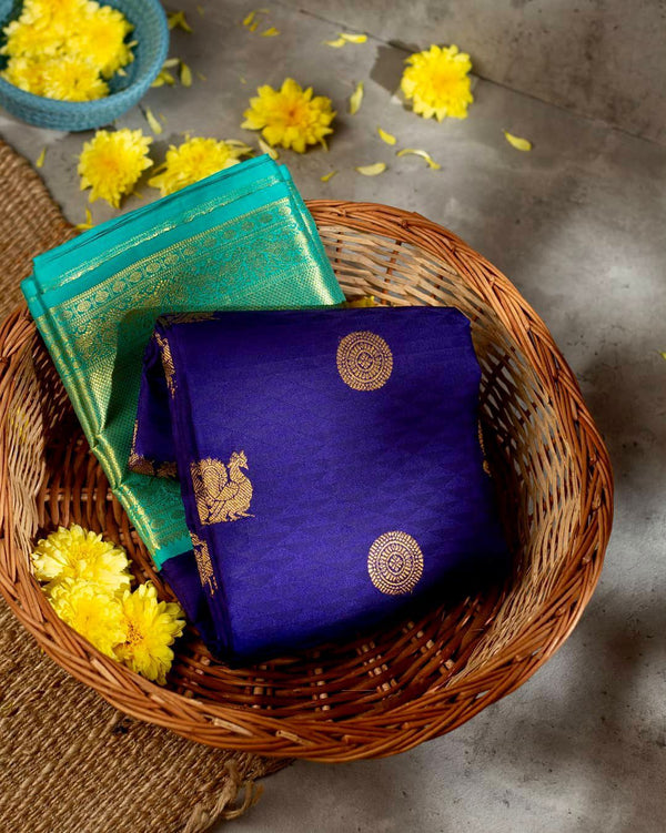Delectable Blue Soft Banarasi Silk Saree With Ethnic Blouse Piece - Shop authentic Indian Women's Fashion by Silk Folks