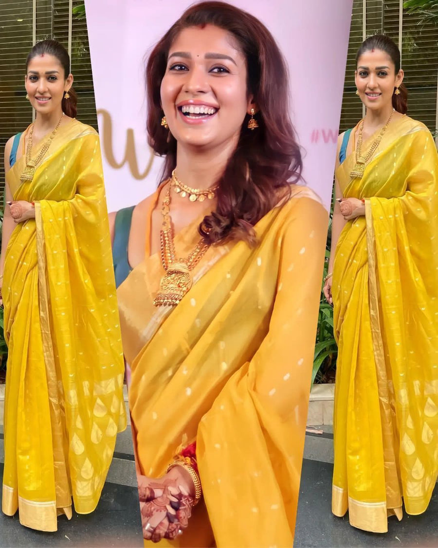 Designer Yellow Soft Silk Saree with Phenomenal Blouse Piece - Shop authentic Indian Women's Fashion by Silk Folks